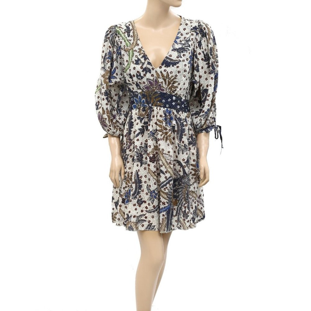 Cara Cara Women's Floral Printed Mini Dress Babydoll Tie Back A-Line M